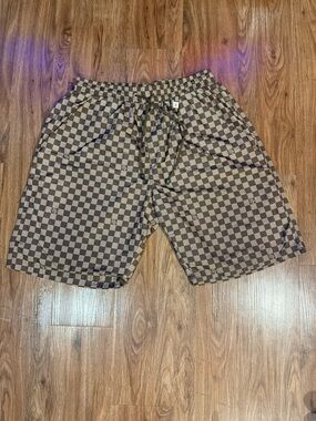 Louis Vuitton Damier "Checkerboard" Brown Mens Drawstring Swim Shorts EUR XXL